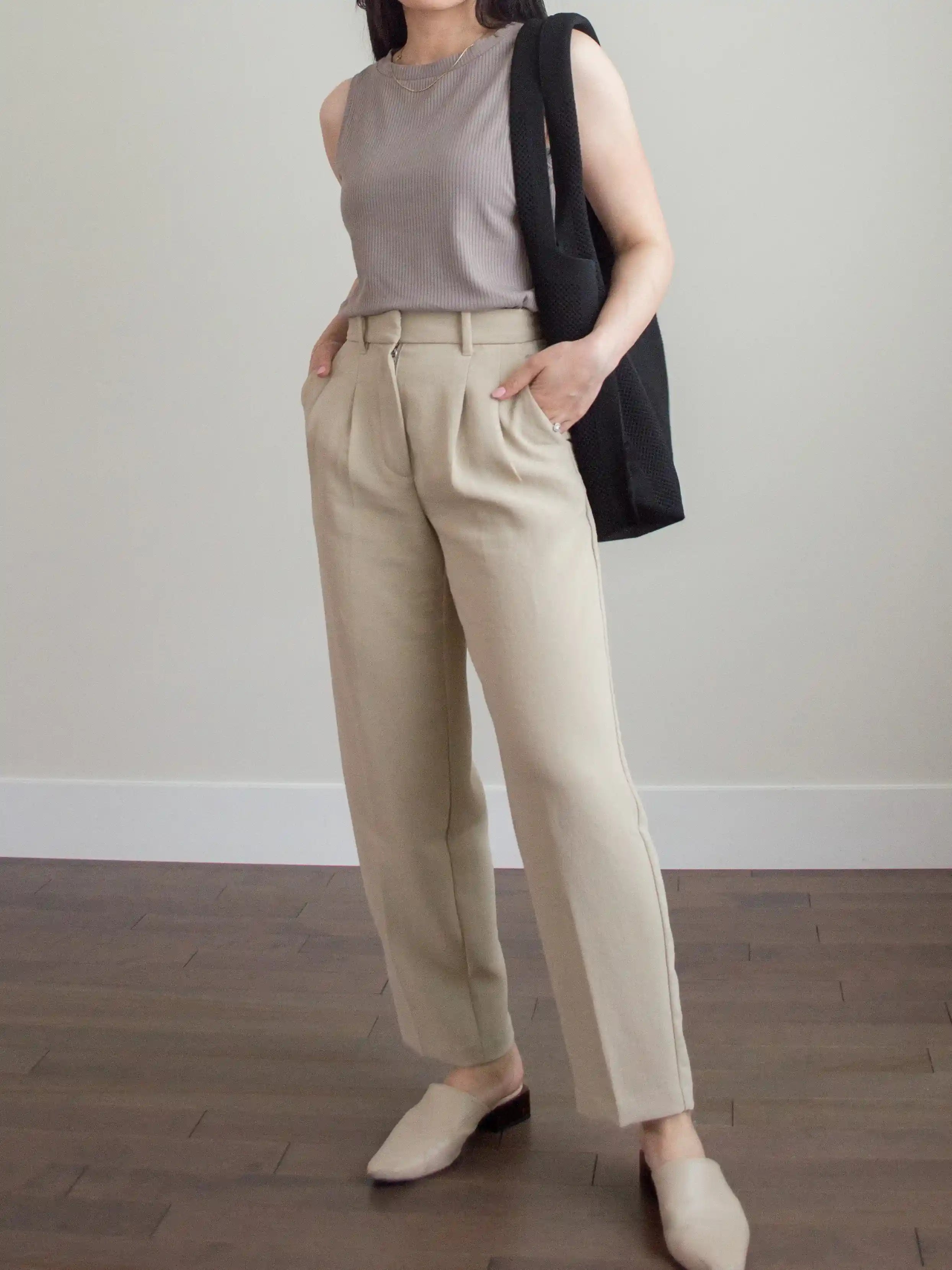 Women's Casual Wide Leg Dress Pants High Waisted Button Down Straight-Leg  Long Trousers Business Casual Cozy Pants(L,Beige)