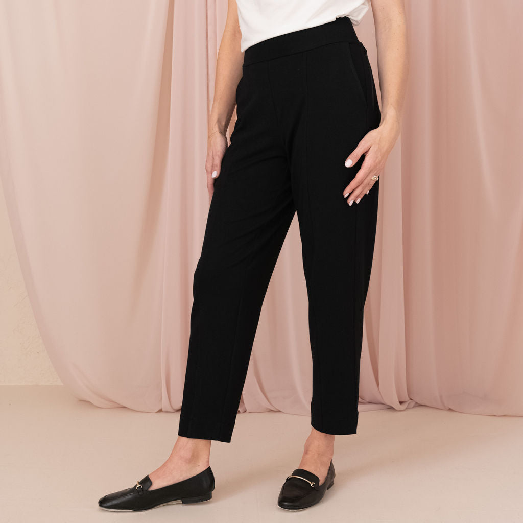 MakeMeChic Women's Casual High Waisted Belted Tapered Pants with Pockets  Black S at  Women's Clothing store